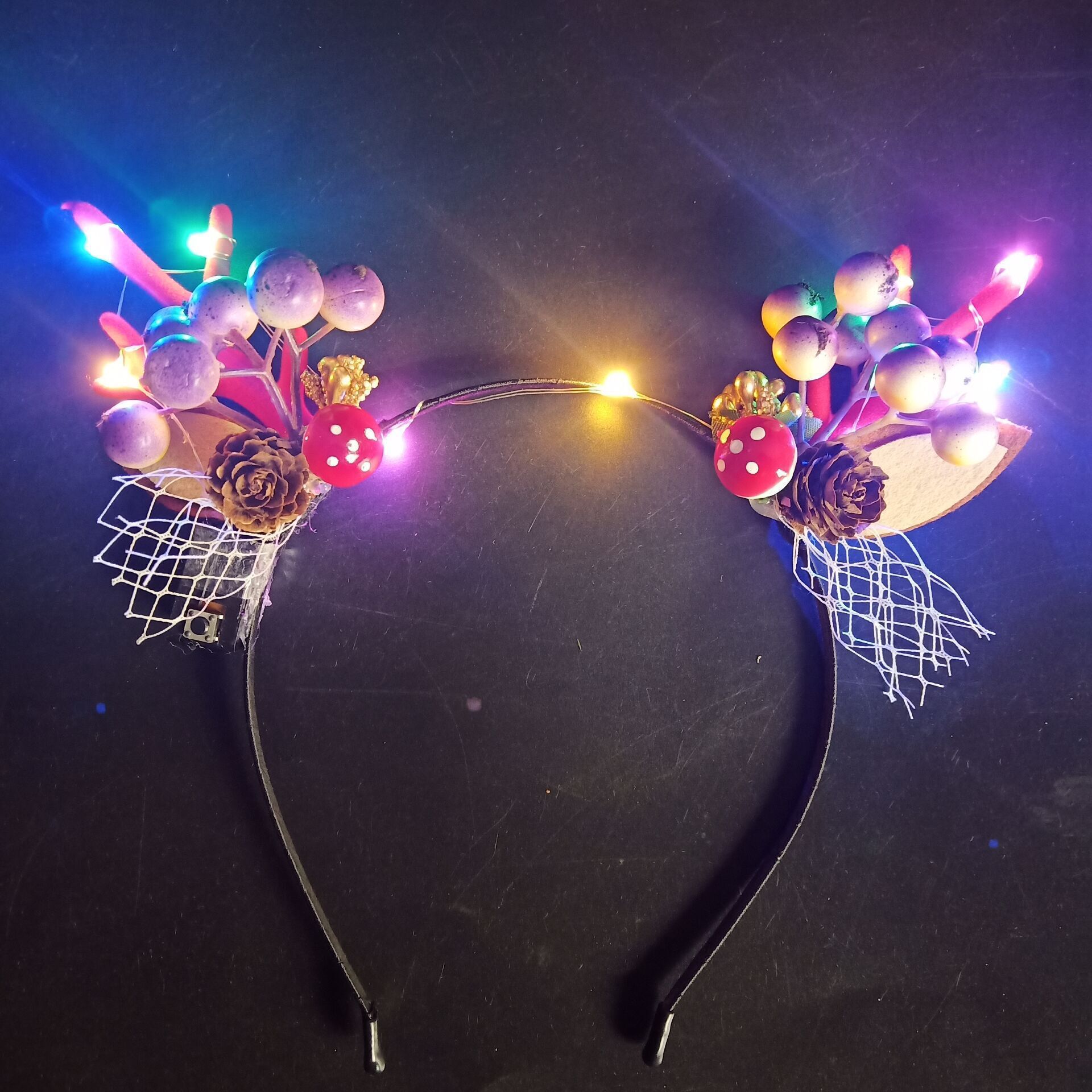 Luminous Antlers Headband Cross-Border New Arrival Christmas Headband Elk Berry Cat Ears Headdress Factory Wholesale