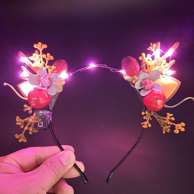 Luminous Antlers Headband Cross-Border New Arrival Christmas Headband Elk Berry Cat Ears Headdress Factory Wholesale