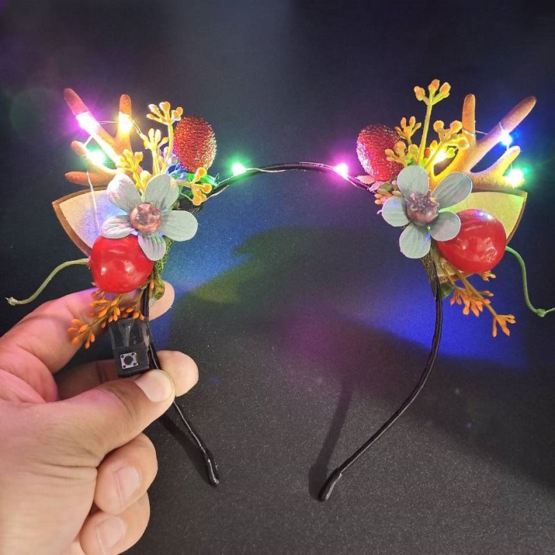 Luminous Antlers Headband Cross-Border New Arrival Christmas Headband Elk Berry Cat Ears Headdress Factory Wholesale