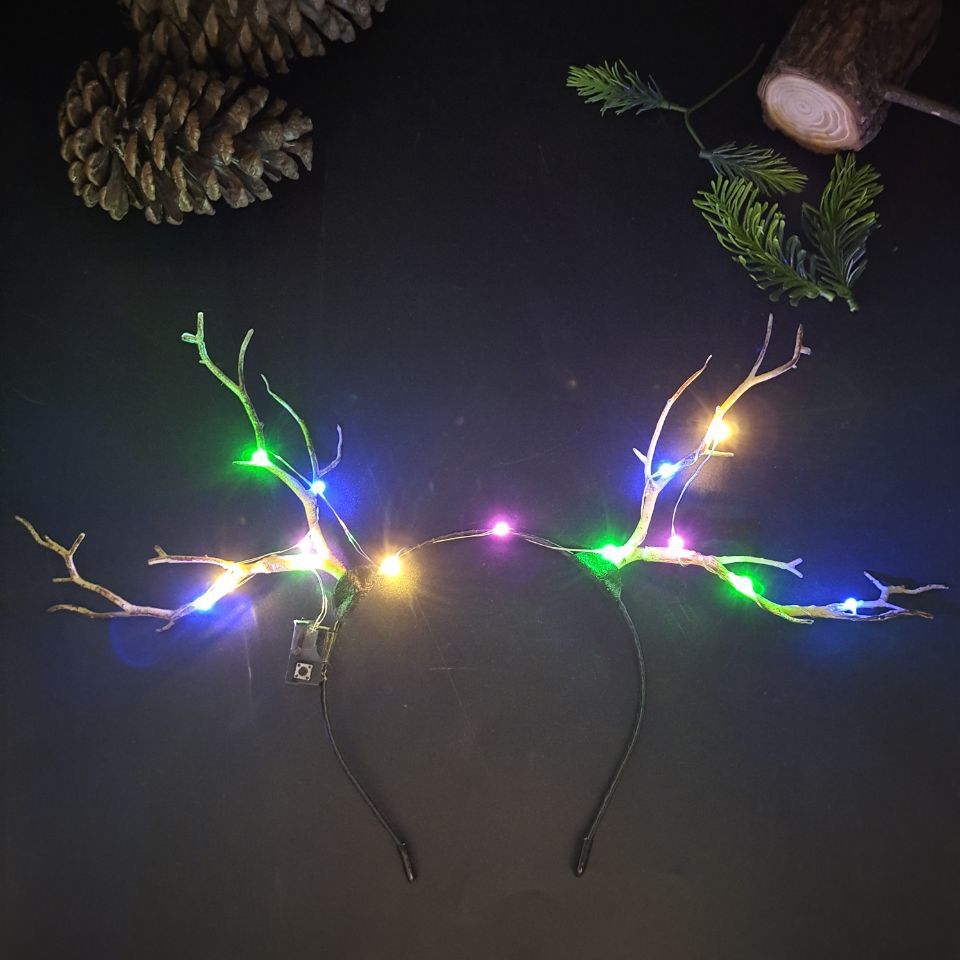 Luminous Antlers Headband Cross-Border New Arrival Christmas Headband Elk Berry Cat Ears Headdress Factory Wholesale