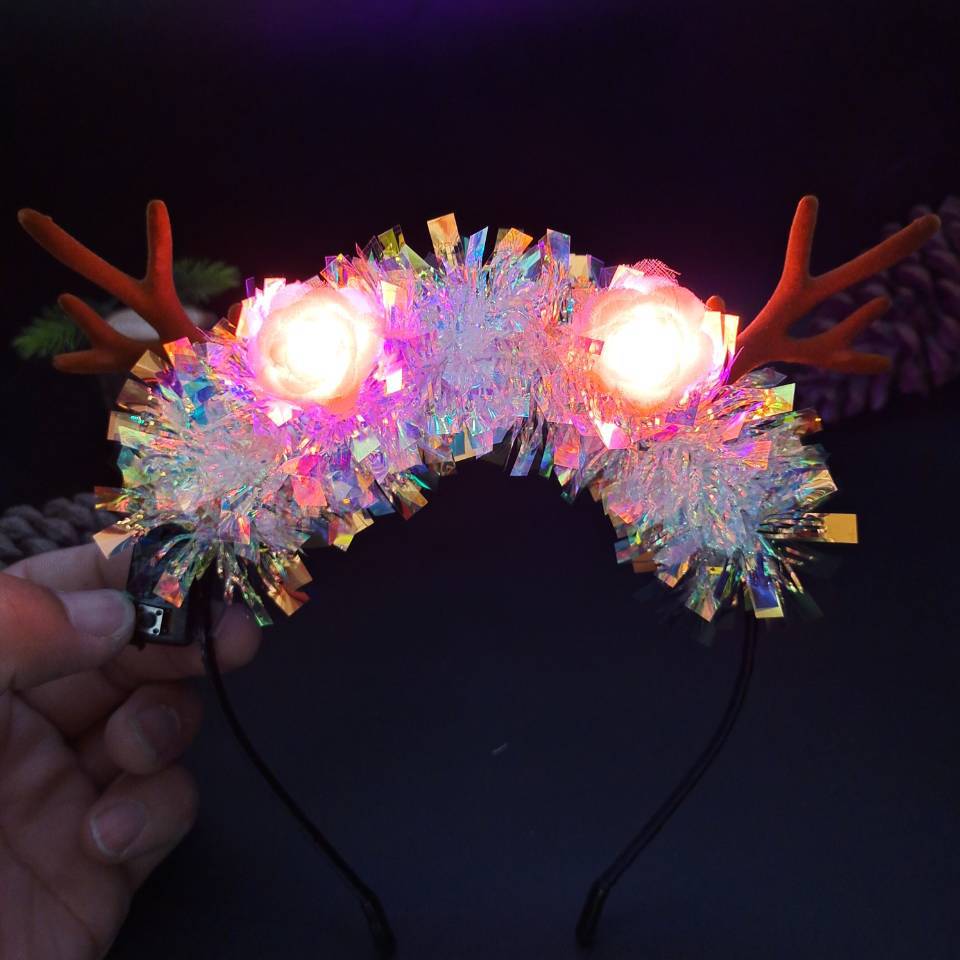 Luminous Antlers Headband Cross-Border New Arrival Christmas Headband Elk Berry Cat Ears Headdress Factory Wholesale