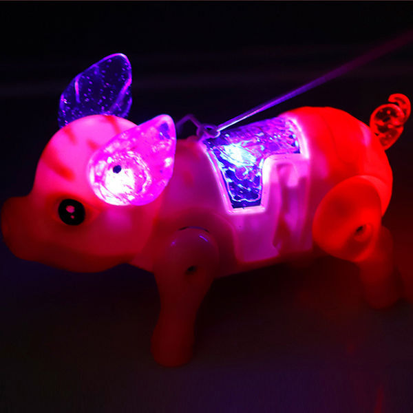 Tiktok Same Style Running Rope Pig Creative Glow Music Children&#039;s Toy Electric Pig Night Market Stall Supply