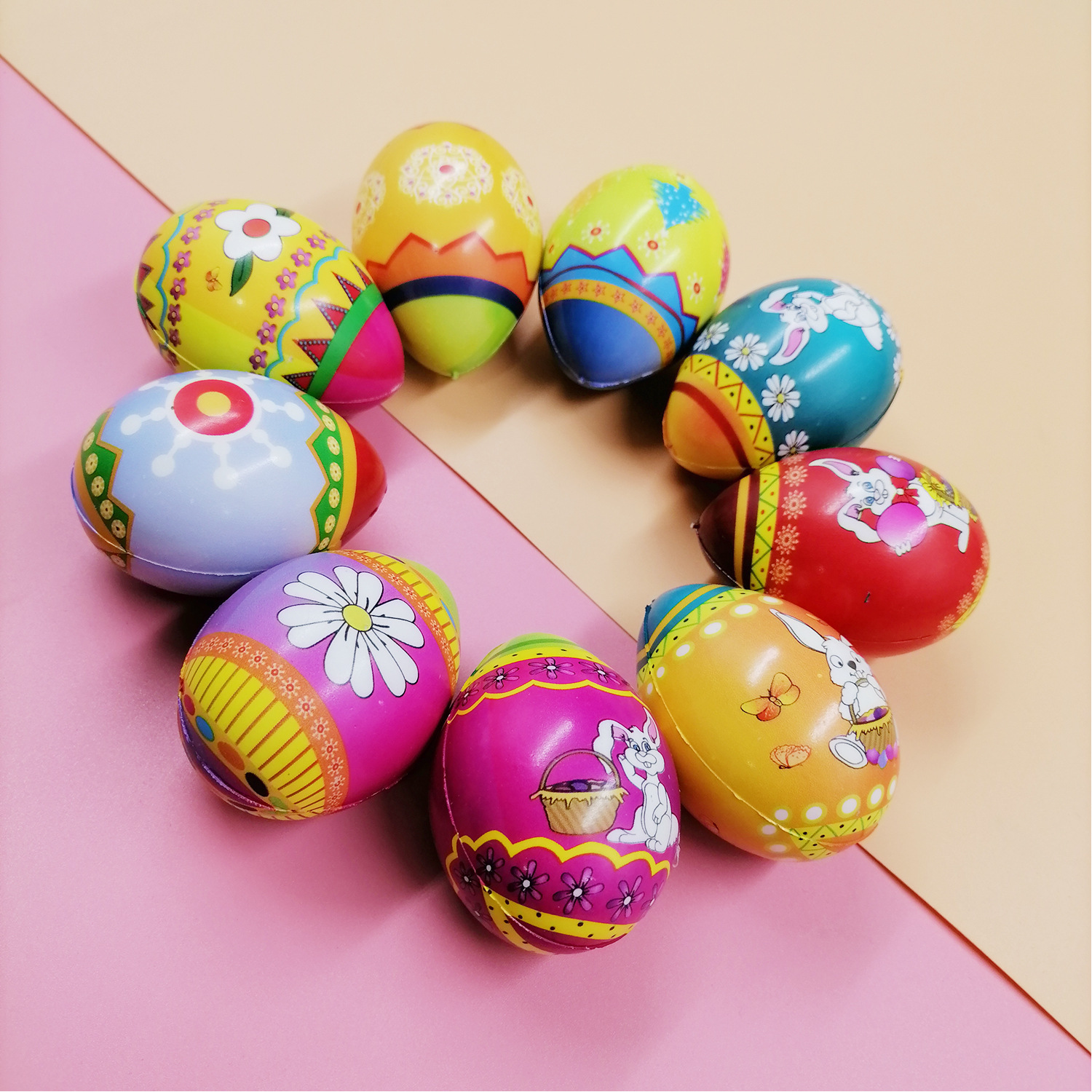 Cross-Border Hot Sale New Wansheng Easter Egg Pu Slow Rebound Pressure Reduction Toy Simulation Color Printing Decompression Egg