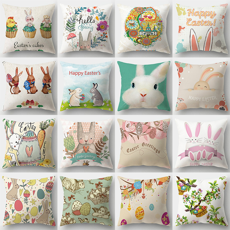 Exclusive for Cross-Border Easter Egg Square Throw Pillowcase Ins Simple Style Cartoon Rabbit Sofa Cushion Pillow Cover