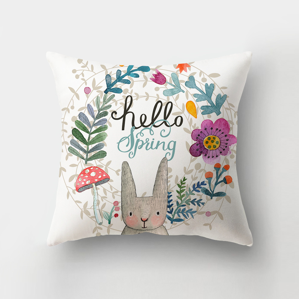 Exclusive for Cross-Border Easter Egg Square Throw Pillowcase Ins Simple Style Cartoon Rabbit Sofa Cushion Pillow Cover