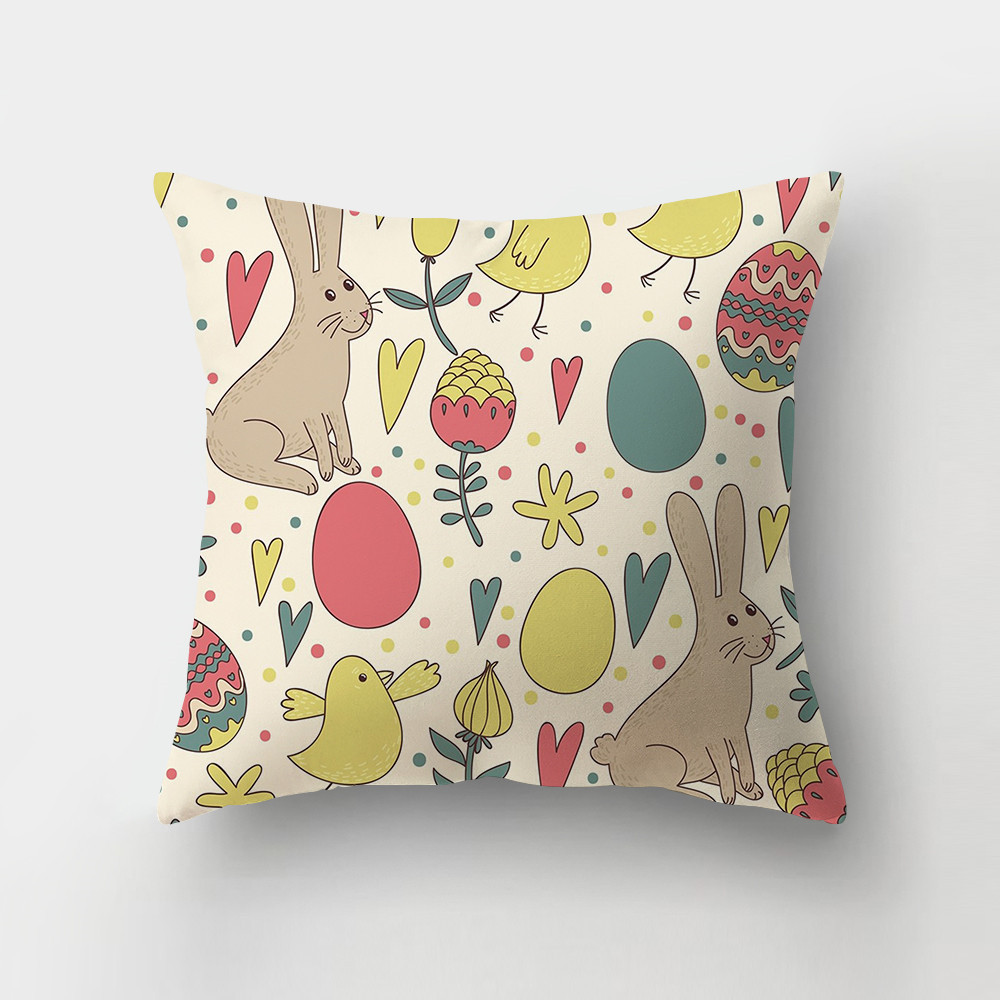 Exclusive for Cross-Border Easter Egg Square Throw Pillowcase Ins Simple Style Cartoon Rabbit Sofa Cushion Pillow Cover Exclusive for Cross-Border Easter Egg Square Throw Pillowcase Ins Simple Style Cartoon Rabbit Sofa Cushion Pillow Cover