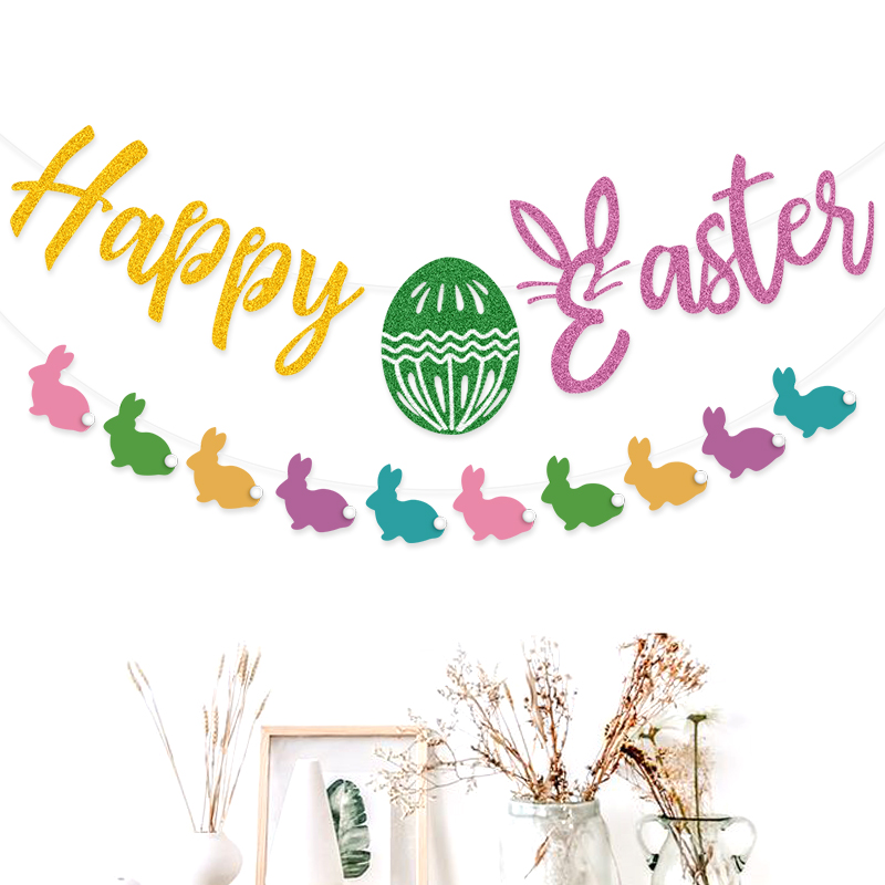 Easter Glitter Green Egg Happy Easter Fancy Paper Rabbit String Flags 2M Color Wafer Paper Flower Easter Glitter Green Egg Happy Easter Fancy Paper Rabbit String Flags 2M Color Wafer Paper Flower