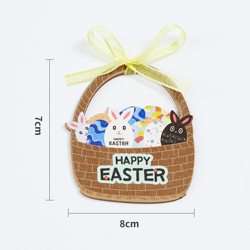 Amazon Hot Easter Wooden Decorative Ornaments Home Printing Easter Egg Basket Party Decorations