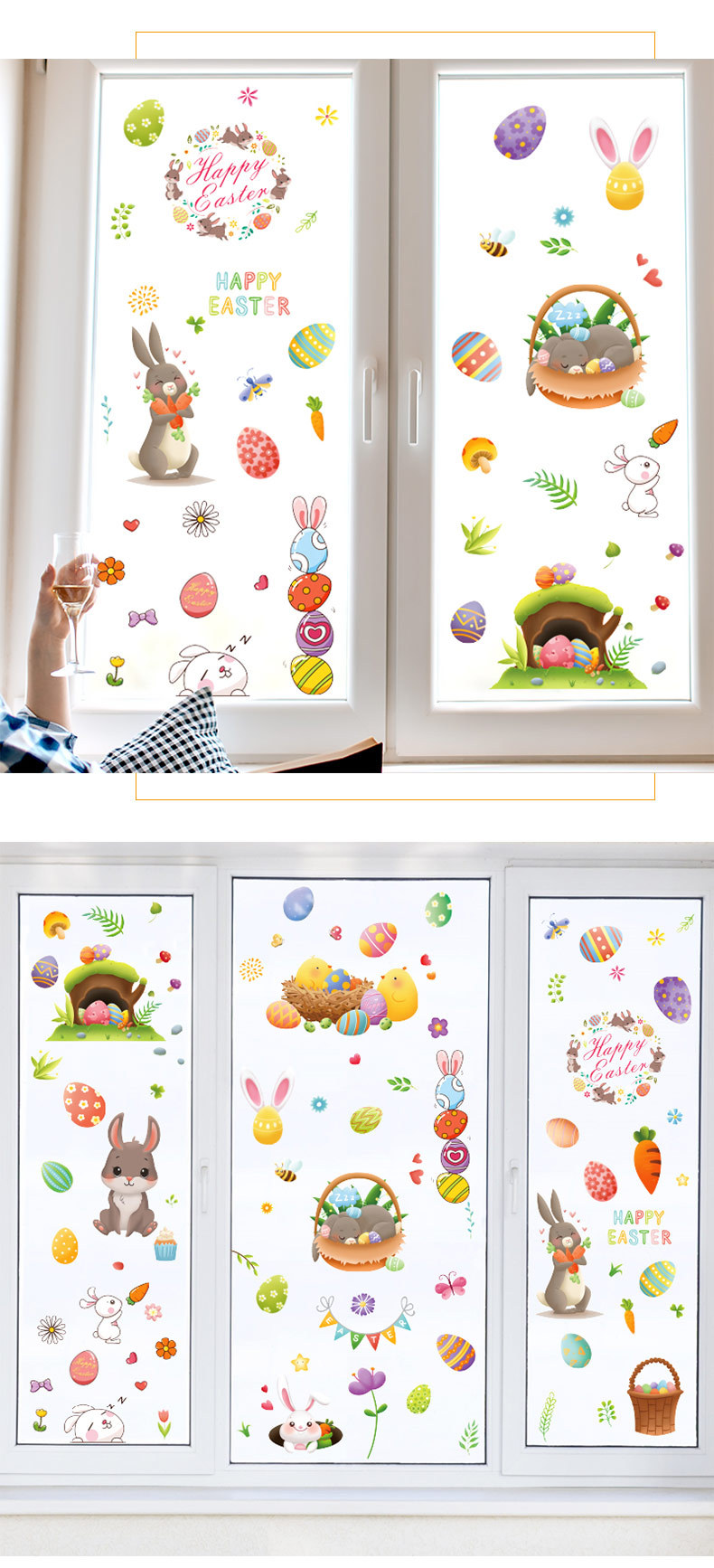 Xi Pan Stickers Foreign Trade Amazon Easter Glue-Free Static Sticker Glass Doors And Windows Creative Egg Rabbit Stickers