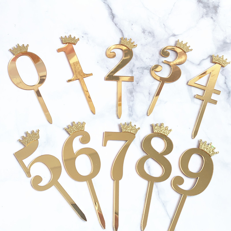 Baking Cake Topper Large and Small Sizes Glitter Crown Number Acrylic Cake Insertion Birthday Dessert Dress up