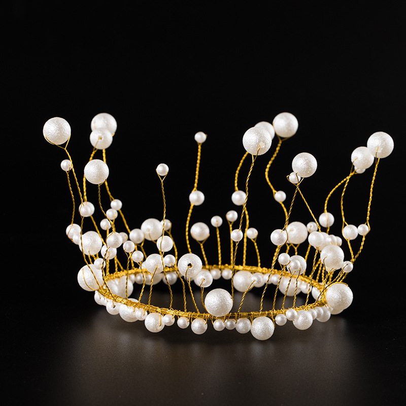 Factory Direct Sales Pearl Crown Cake Decoration Artificial Headdress Baking Decoration Birthday Cake Crown Spot