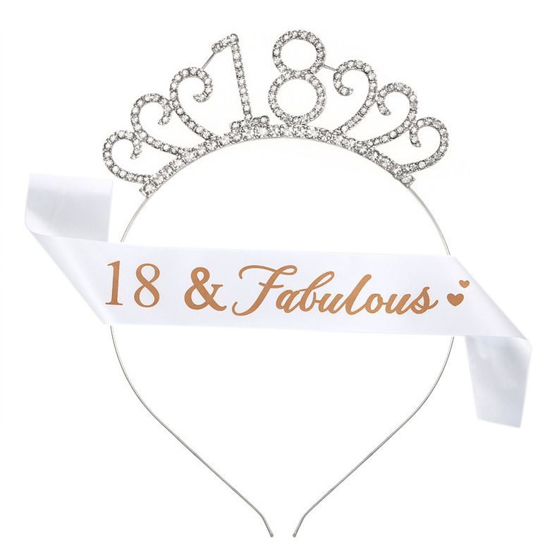 Birthday Party Number Crown Hair Clasp Shoulder Strap Etiquette Belt Set 18 21 30 40 50 60 70 Three Colors Birthday Party Number Crown Hair Clasp Shoulder Strap Etiquette Belt Set 18 21 30 40 50 60 70 Three Colors