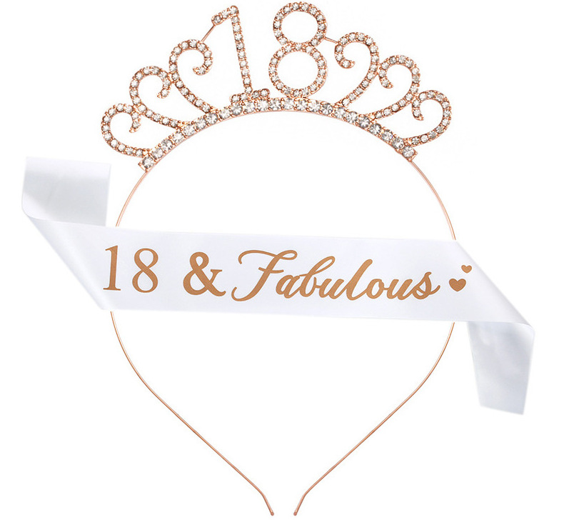 Birthday Party Number Crown Hair Clasp Shoulder Strap Etiquette Belt Set 18 21 30 40 50 60 70 Three Colors Birthday Party Number Crown Hair Clasp Shoulder Strap Etiquette Belt Set 18 21 30 40 50 60 70 Three Colors