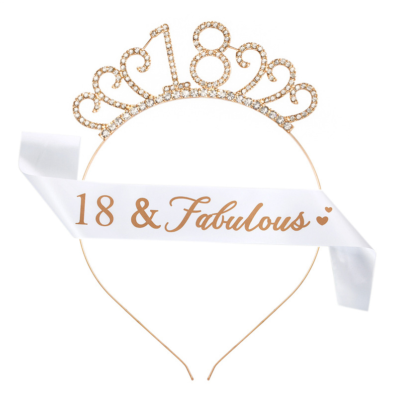 Birthday Party Number Crown Hair Clasp Shoulder Strap Etiquette Belt Set 18 21 30 40 50 60 70 Three Colors Birthday Party Number Crown Hair Clasp Shoulder Strap Etiquette Belt Set 18 21 30 40 50 60 70 Three Colors