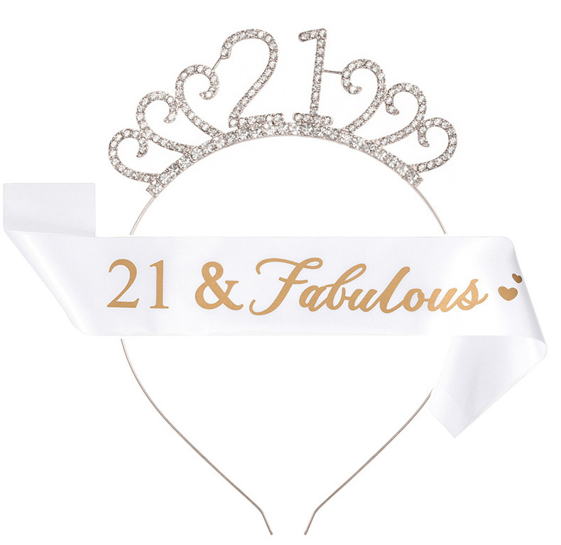 Birthday Party Number Crown Hair Clasp Shoulder Strap Etiquette Belt Set 18 21 30 40 50 60 70 Three Colors Birthday Party Number Crown Hair Clasp Shoulder Strap Etiquette Belt Set 18 21 30 40 50 60 70 Three Colors