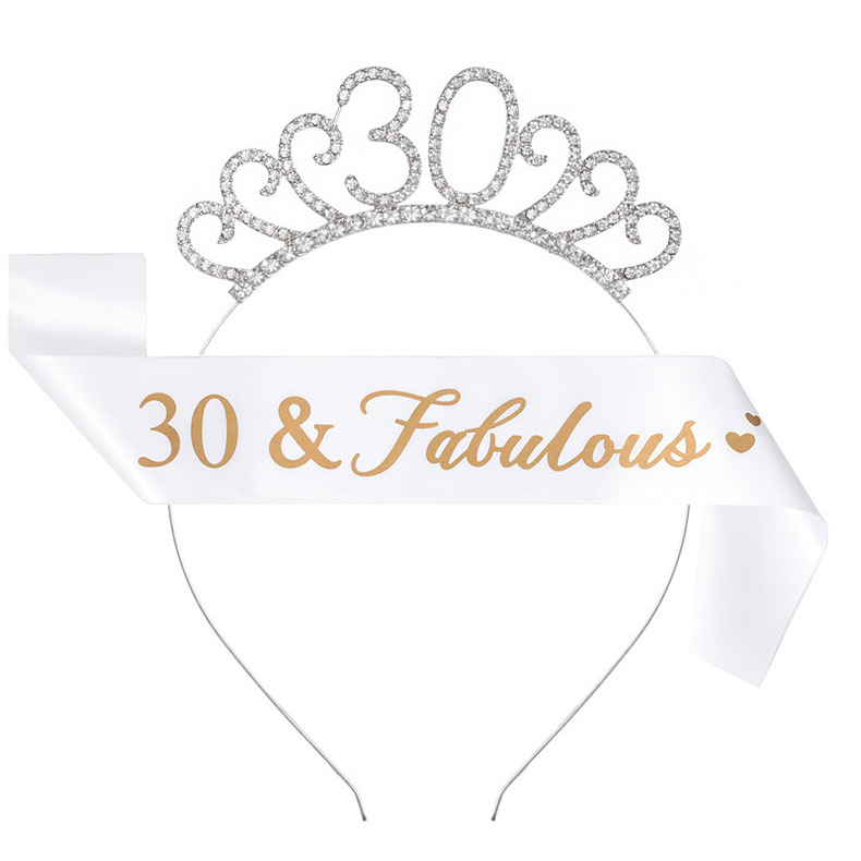 Birthday Party Number Crown Hair Clasp Shoulder Strap Etiquette Belt Set 18 21 30 40 50 60 70 Three Colors Birthday Party Number Crown Hair Clasp Shoulder Strap Etiquette Belt Set 18 21 30 40 50 60 70 Three Colors