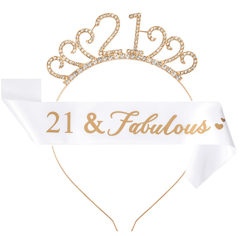 Birthday Party Number Crown Hair Clasp Shoulder Strap Etiquette Belt Set 18 21 30 40 50 60 70 Three Colors Birthday Party Number Crown Hair Clasp Shoulder Strap Etiquette Belt Set 18 21 30 40 50 60 70 Three Colors
