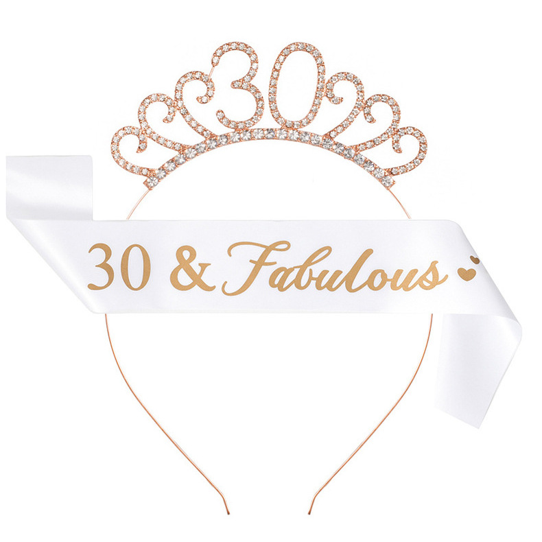 Birthday Party Number Crown Hair Clasp Shoulder Strap Etiquette Belt Set 18 21 30 40 50 60 70 Three Colors Birthday Party Number Crown Hair Clasp Shoulder Strap Etiquette Belt Set 18 21 30 40 50 60 70 Three Colors