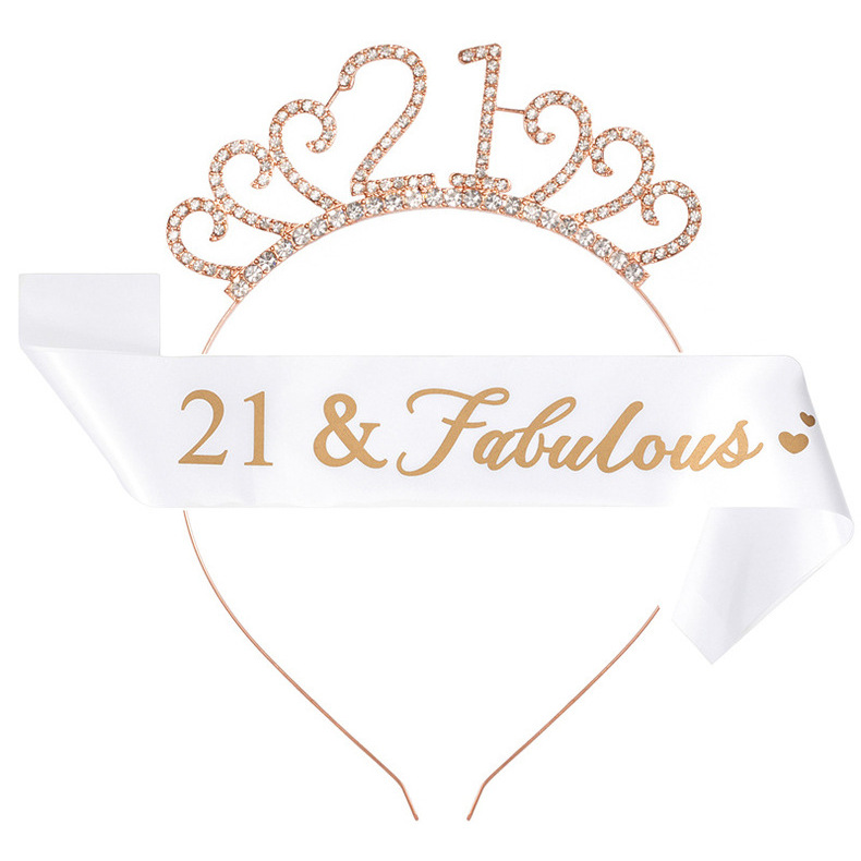 Birthday Party Number Crown Hair Clasp Shoulder Strap Etiquette Belt Set 18 21 30 40 50 60 70 Three Colors Birthday Party Number Crown Hair Clasp Shoulder Strap Etiquette Belt Set 18 21 30 40 50 60 70 Three Colors