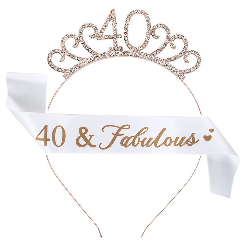 Birthday Party Number Crown Hair Clasp Shoulder Strap Etiquette Belt Set 18 21 30 40 50 60 70 Three Colors Birthday Party Number Crown Hair Clasp Shoulder Strap Etiquette Belt Set 18 21 30 40 50 60 70 Three Colors