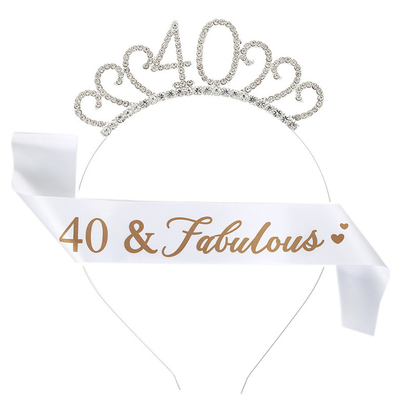 Birthday Party Number Crown Hair Clasp Shoulder Strap Etiquette Belt Set 18 21 30 40 50 60 70 Three Colors Birthday Party Number Crown Hair Clasp Shoulder Strap Etiquette Belt Set 18 21 30 40 50 60 70 Three Colors