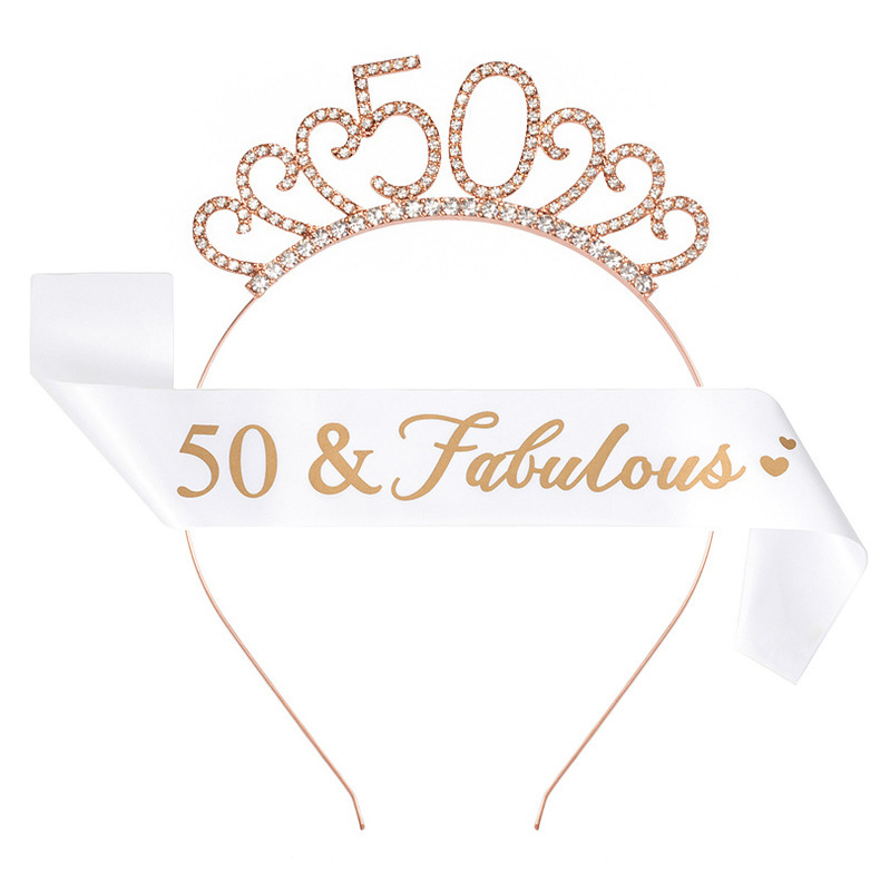 Birthday Party Number Crown Hair Clasp Shoulder Strap Etiquette Belt Set 18 21 30 40 50 60 70 Three Colors Birthday Party Number Crown Hair Clasp Shoulder Strap Etiquette Belt Set 18 21 30 40 50 60 70 Three Colors