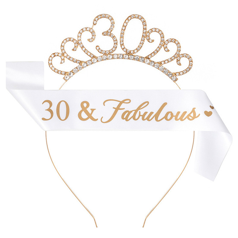 Birthday Party Number Crown Hair Clasp Shoulder Strap Etiquette Belt Set 18 21 30 40 50 60 70 Three Colors Birthday Party Number Crown Hair Clasp Shoulder Strap Etiquette Belt Set 18 21 30 40 50 60 70 Three Colors