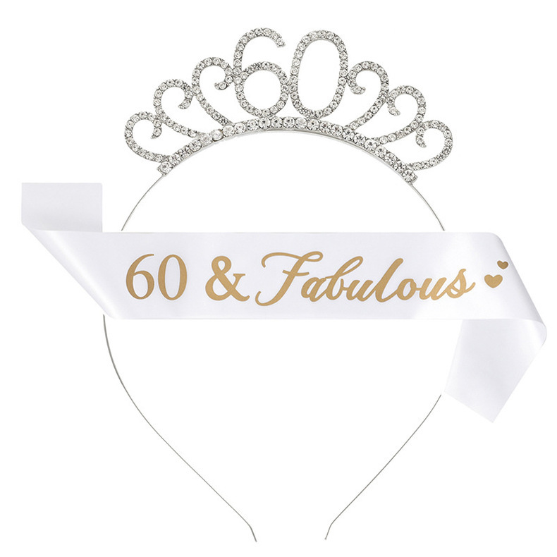 Birthday Party Number Crown Hair Clasp Shoulder Strap Etiquette Belt Set 18 21 30 40 50 60 70 Three Colors Birthday Party Number Crown Hair Clasp Shoulder Strap Etiquette Belt Set 18 21 30 40 50 60 70 Three Colors