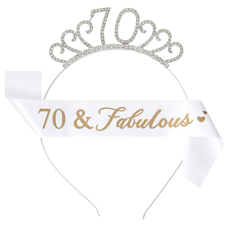 Birthday Party Number Crown Hair Clasp Shoulder Strap Etiquette Belt Set 18 21 30 40 50 60 70 Three Colors Birthday Party Number Crown Hair Clasp Shoulder Strap Etiquette Belt Set 18 21 30 40 50 60 70 Three Colors