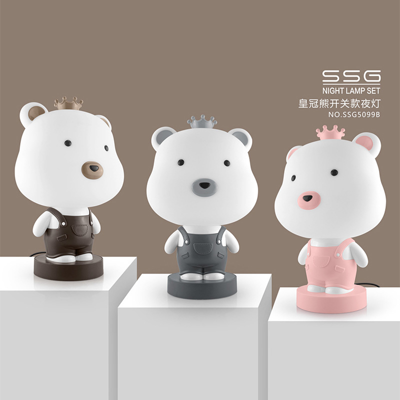 Crown Bear Small Night Lamp Bedroom Bedside Lighting Boys and Girls Sleep Light Creative Birthday Gift Cute Table Lamp