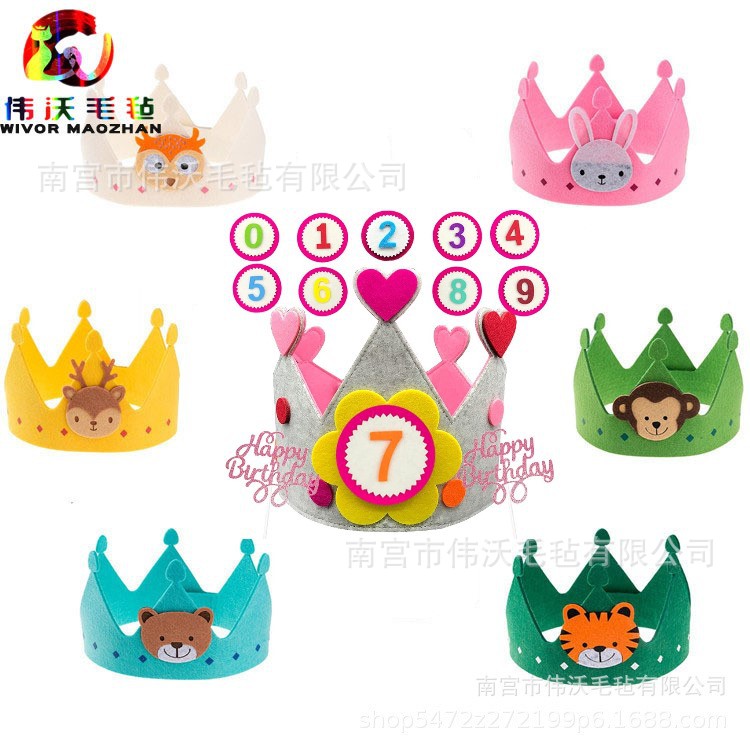 Factory Popular Crown Made of Hair Felt Decorative Children&#039;s Cartoon Birthday Hat Pattern Adjustable Style Can Be Customized Wholesale