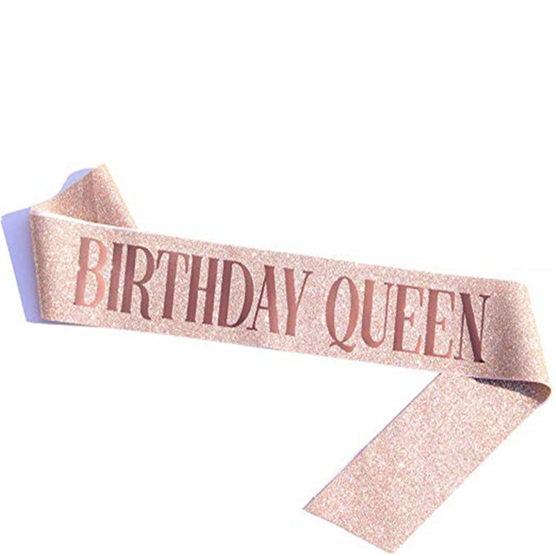 Hot Sale Birthday Party Shoulder Strap Set Birthday Girl Ceremony Band Crown Rose Gold Powder Cloth Shoulder Strap