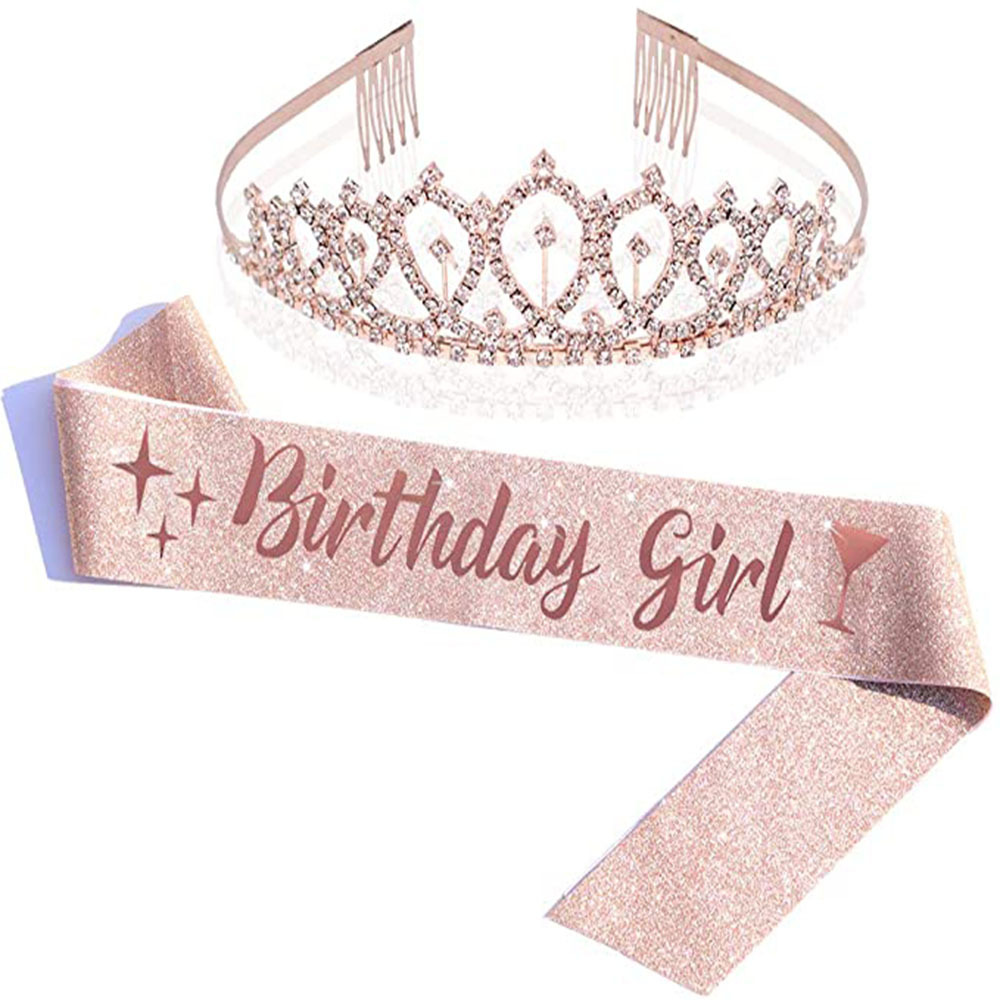 Hot Sale Birthday Party Shoulder Strap Set Birthday Girl Ceremony Band Crown Rose Gold Powder Cloth Shoulder Strap Hot Sale Birthday Party Shoulder Strap Set Birthday Girl Ceremony Band Crown Rose Gold Powder Cloth Shoulder Strap