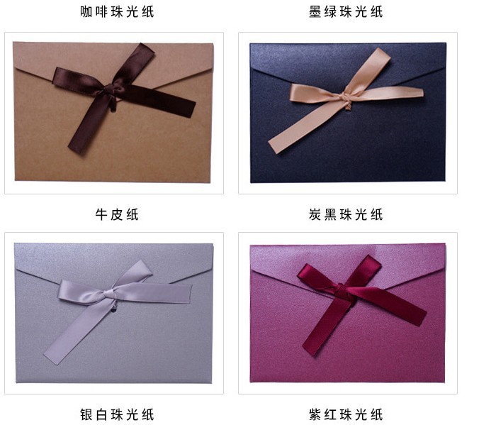 Invitations Retro Color Bow Ribbon Iridescent Paper Gift Envelope High-End Invitation Postcard Envelope Gilding Logo