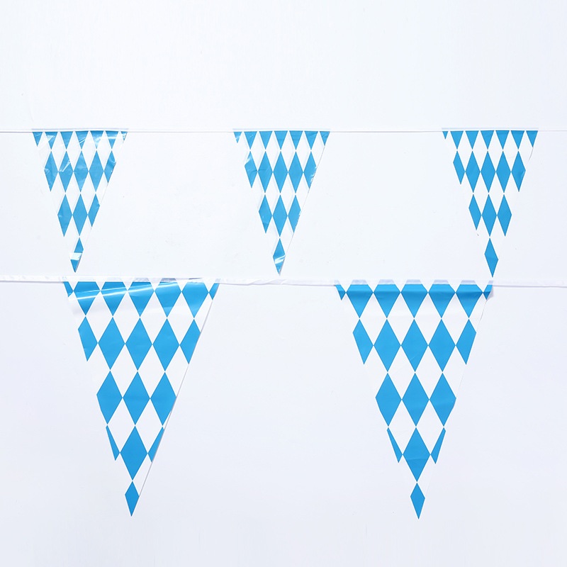 Beer Festival Hanging Flag Blue and White Plaid String Flags Munich Activity Atmosphere Triangle Hanging Triangle Flag