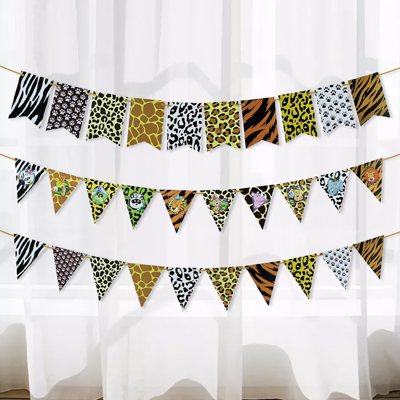 Family Party Decoration Party Arrangement Animal Pattern Dovetail Triangle Paper Flower Animal Head Hanging Flag