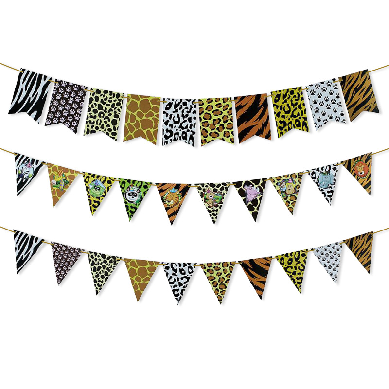 Family Party Decoration Party Arrangement Animal Pattern Dovetail Triangle Paper Flower Animal Head Hanging Flag Family Party Decoration Party Arrangement Animal Pattern Dovetail Triangle Paper Flower Animal Head Hanging Flag