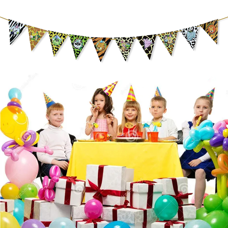 Family Party Decoration Party Arrangement Animal Pattern Dovetail Triangle Paper Flower Animal Head Hanging Flag Family Party Decoration Party Arrangement Animal Pattern Dovetail Triangle Paper Flower Animal Head Hanging Flag