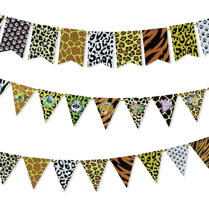 Family Party Decoration Party Arrangement Animal Pattern Dovetail Triangle Paper Flower Animal Head Hanging Flag Family Party Decoration Party Arrangement Animal Pattern Dovetail Triangle Paper Flower Animal Head Hanging Flag