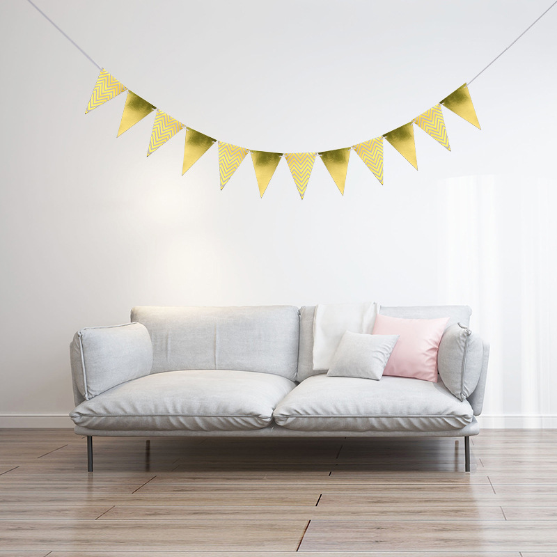 Triangle Flag  Bunting Bronzing Triangle Hanging Flag Party Atmosphere Decoration Pennant Banner in Stock Wholesale