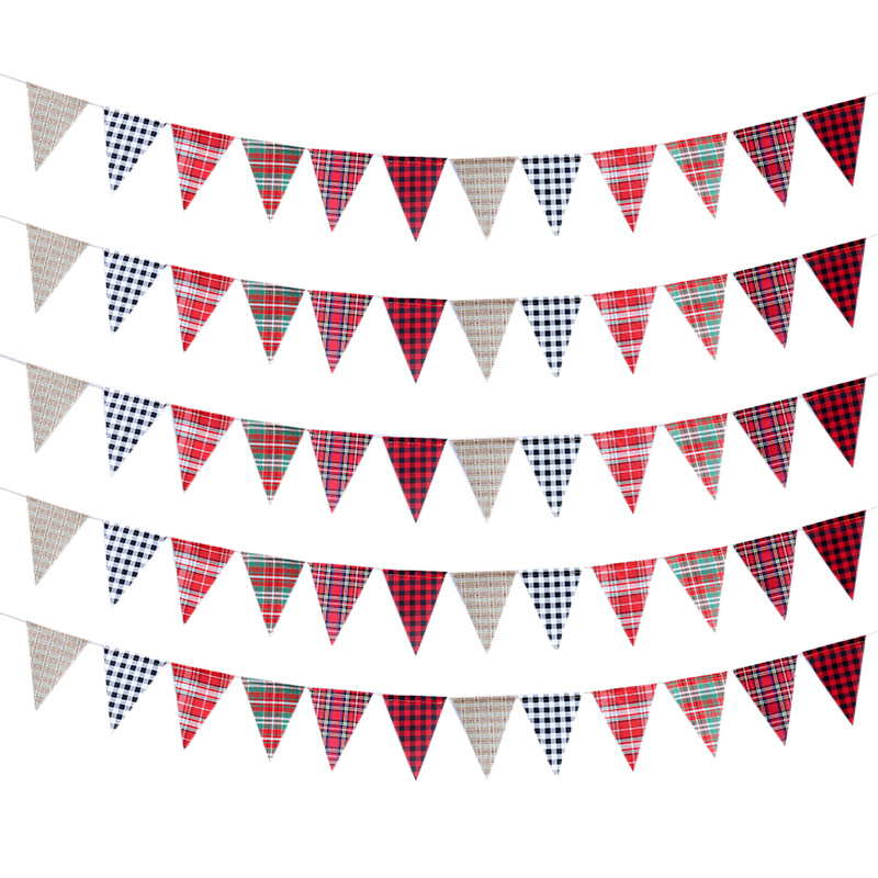 Triangle Flag Christmas Decoration Imitation Linen Checked Cloth Triangle Hanging Flag Cross-Border Hot Sale Spot
