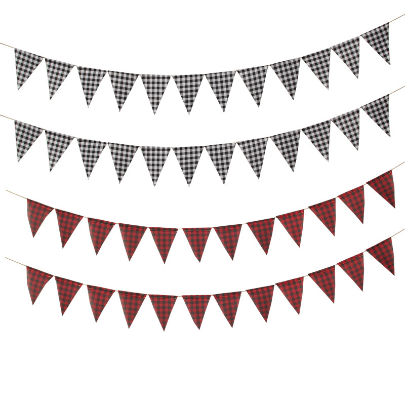 Factory Self-Operated Christmas Party Decoration Lumberjack Theme String Flags Red and Black Color Triangle Flag Factory Self-Operated Christmas Party Decoration Lumberjack Theme String Flags Red and Black Color Triangle Flag