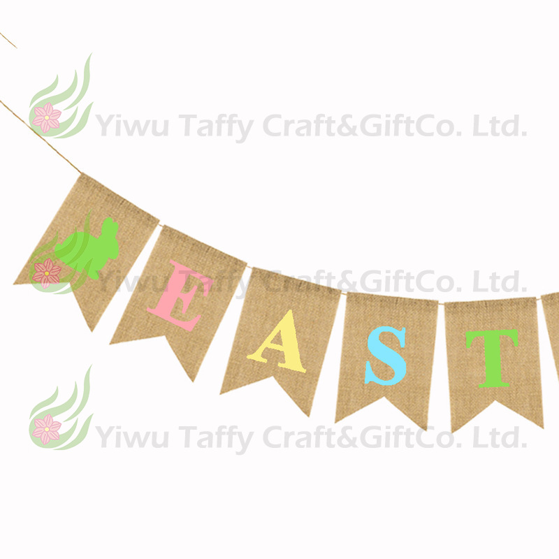 Triangle Flag Supply Easter Party Decoration Pennant Dovetail Flag Easter Linen Hanging Flag Colorful Flags