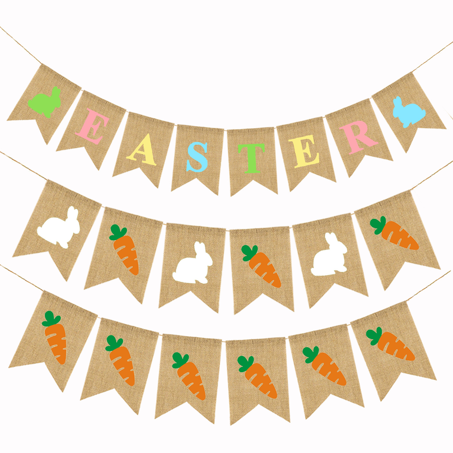 Triangle Flag Supply Easter Party Decoration Pennant Dovetail Flag Easter Linen Hanging Flag Colorful Flags