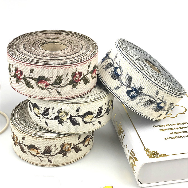 New Curtain Linen Jacquard Net Tape 6cm Stitching Side Ethnic Chinese Style Pastoral Small Flower 25 M Roll Linen Volume