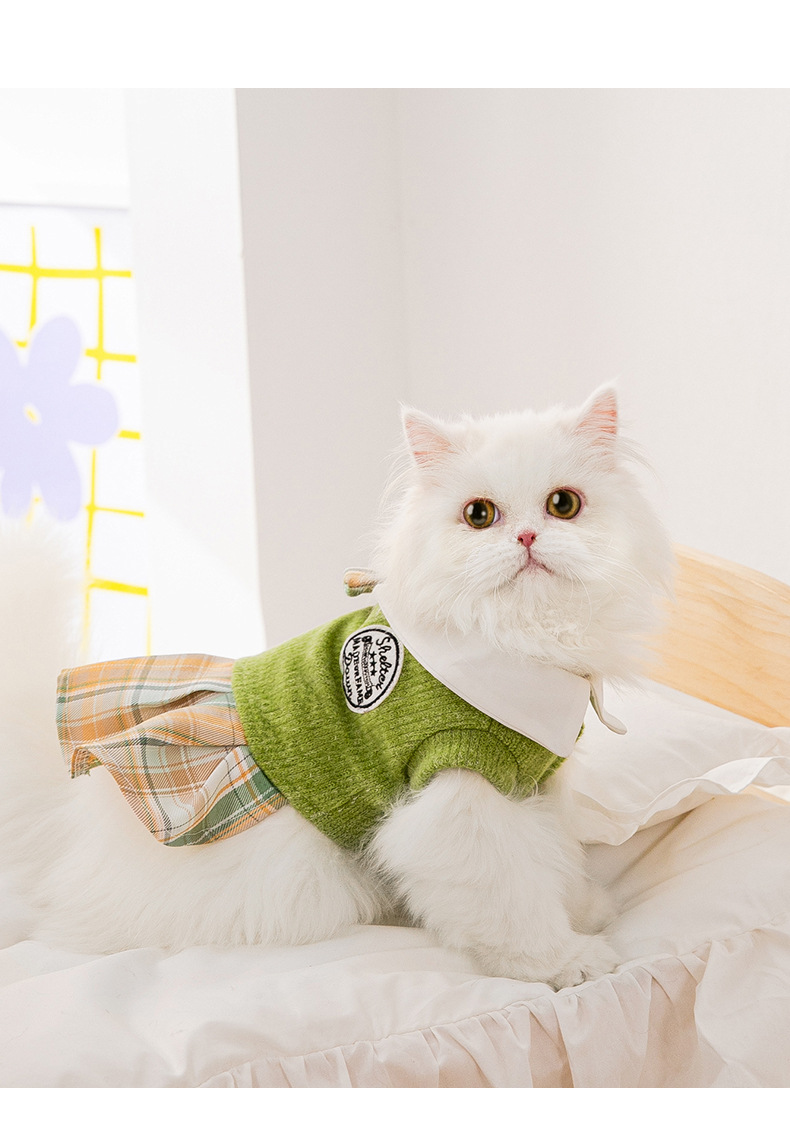 New Autumn and Winter Thickened Plaid Bow Tie Cat JK Dress Puppy Dog Dress Cat Spring Pet Dog Clothes