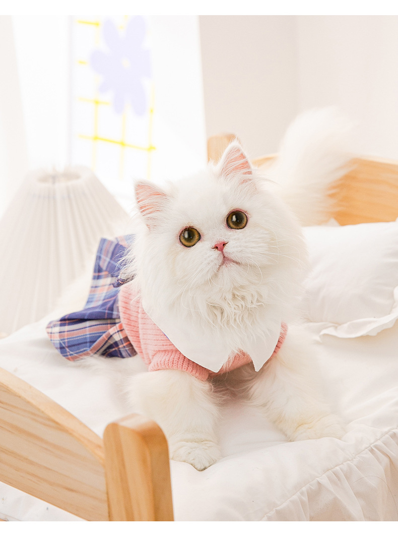New Autumn and Winter Thickened Plaid Bow Tie Cat JK Dress Puppy Dog Dress Cat Spring Pet Dog Clothes