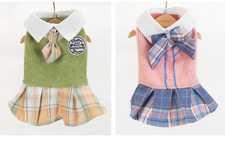 New Autumn and Winter Thickened Plaid Bow Tie Cat JK Dress Puppy Dog Dress Cat Spring Pet Dog Clothes
