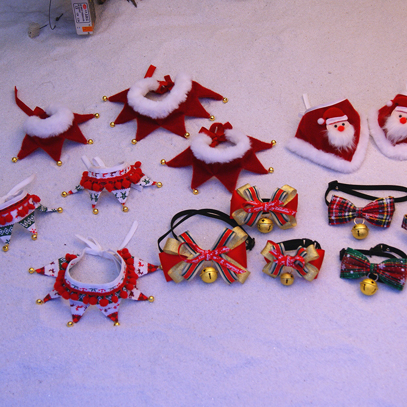 Pet Christmas Holiday Dress up Decoration Supplies Dog Scarf Cat Bib Bow Tie Bow Wholesale