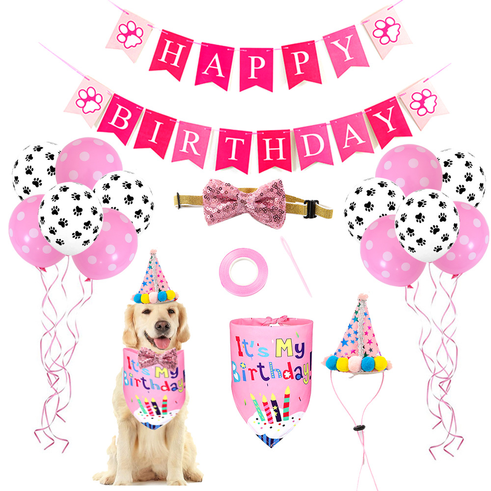 Pet Birthday Party Hanging Flag Banner Birthday Hat Bow Tie Dog Claw Balloon Decoration Party Decoration Set Wholesale